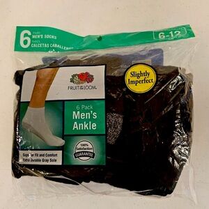 6 Pack Fruit Of The Loom White Ankle Socks 6-12 Fruit of the Socks - Black
